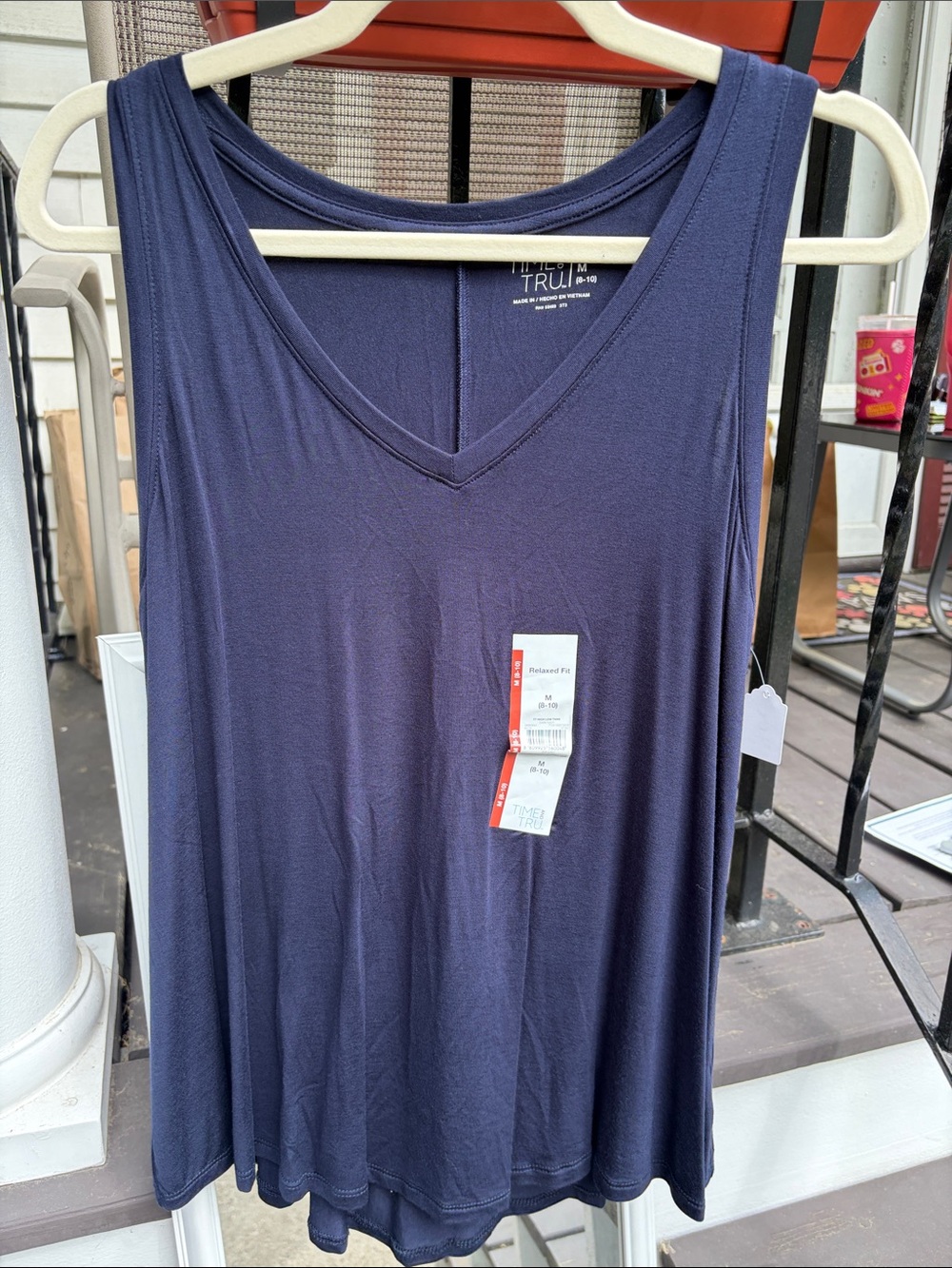 Time and Tru Navy V-Neck Tank Top